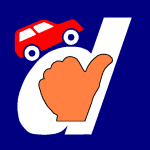 Logotipo de la app DedoCar: El gesto de hacer auto-stop y un coche