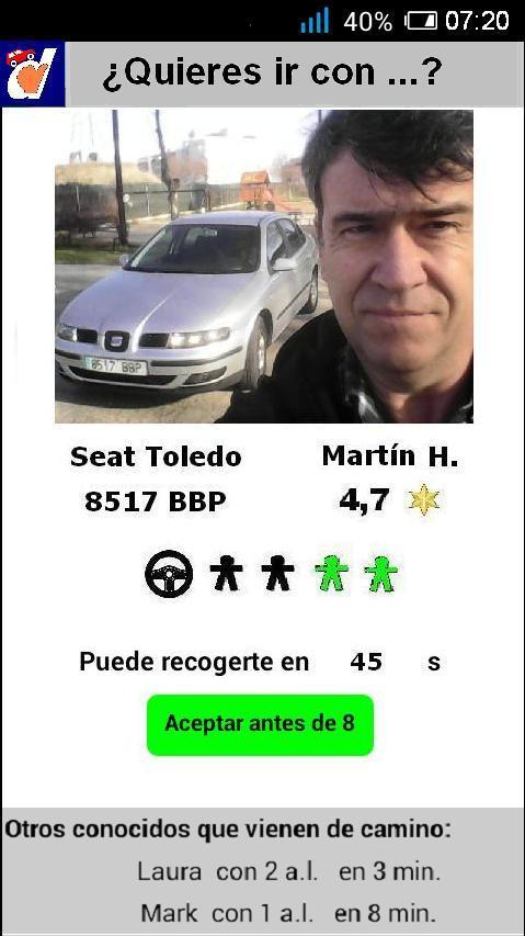 La app. te propone el primer conductor compatible